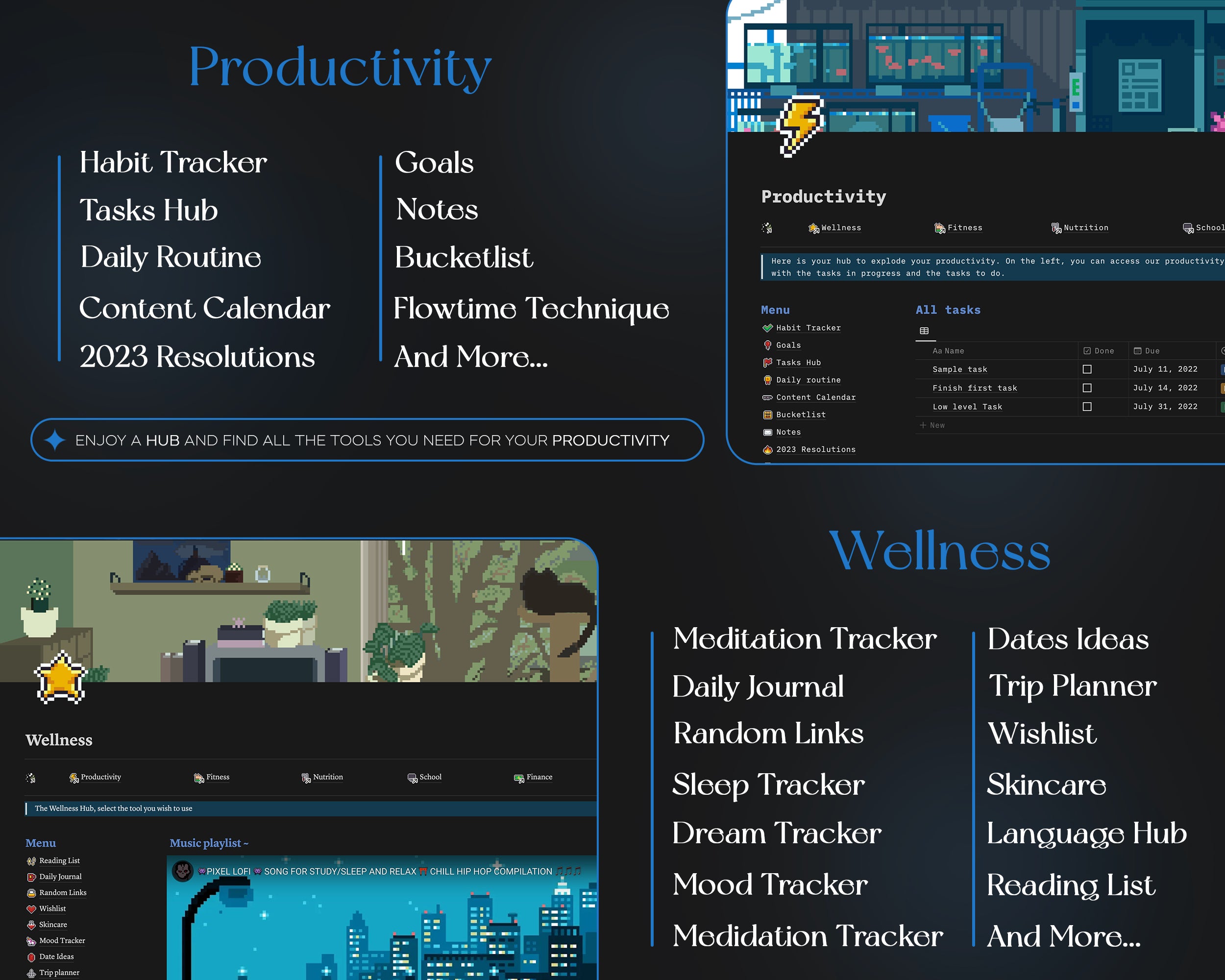 Pixel Art Life Planner Notion Template